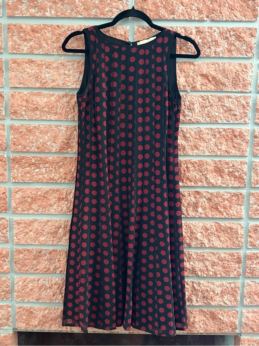 Michael Kors Black Sleeveless A-Line Dress with Red Polka Dots